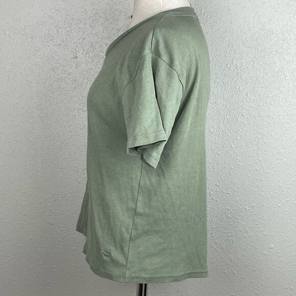 Pre-Owed Pink Womens Olive Green Ribbed Short Sleeve Top Size L - Picture 3 of 5